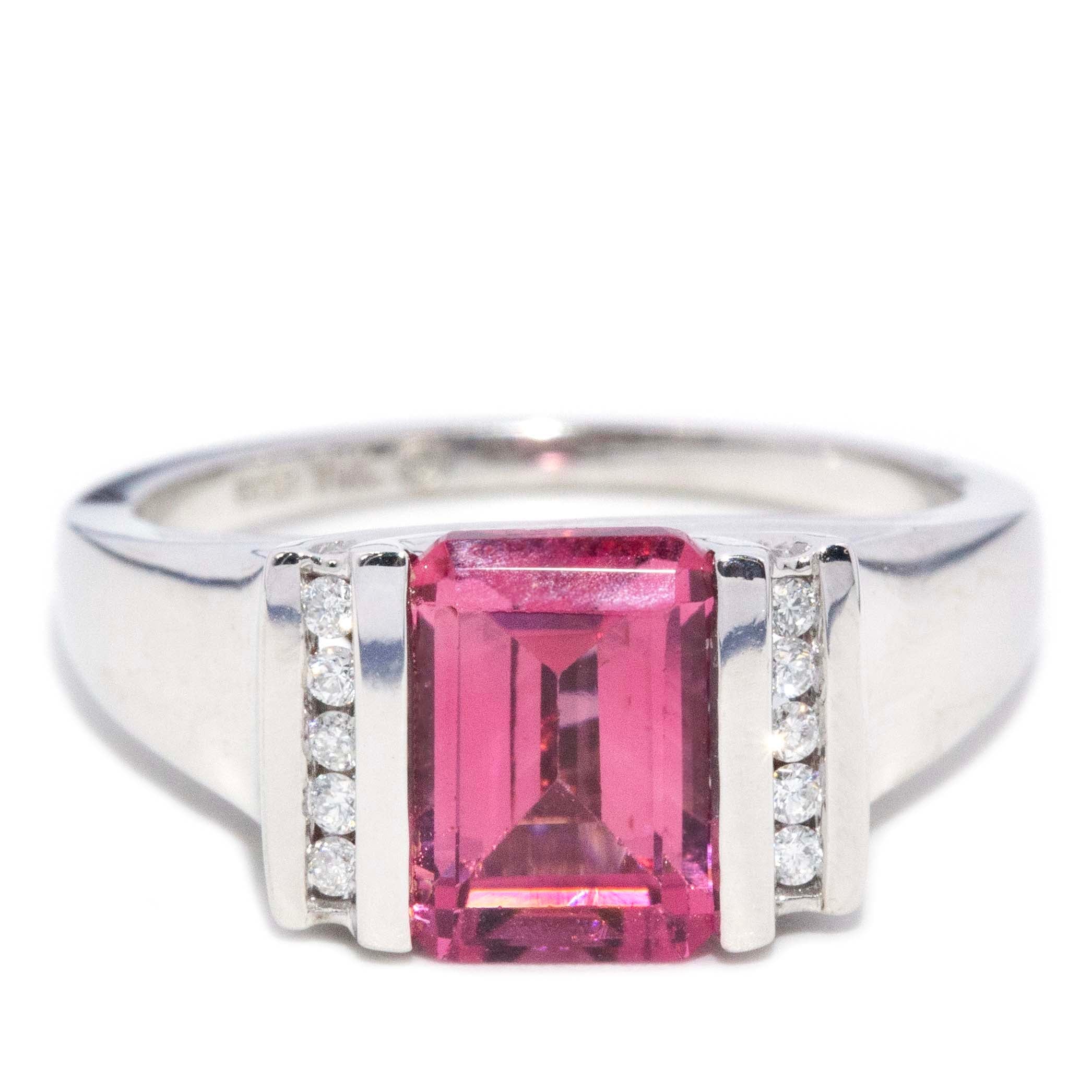 Solina Pink Tourmaline & Diamond Ring 14ct White Gold Rings Imperial Jewellery 