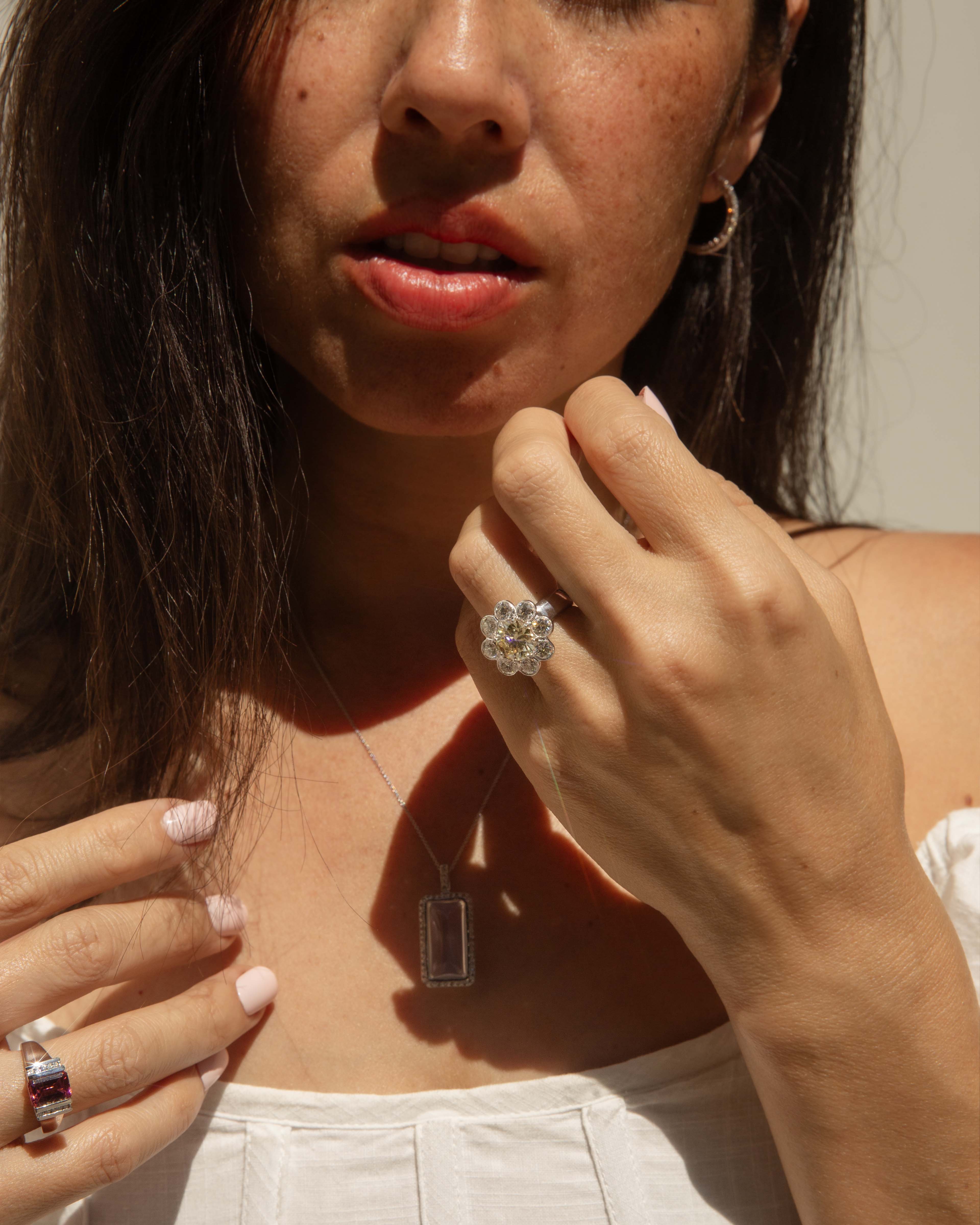 Solina Pink Tourmaline & Diamond Ring 14ct White Gold Rings Imperial Jewellery 