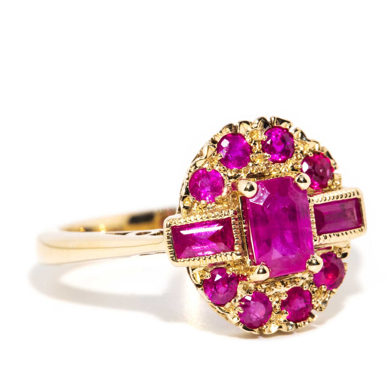 Sophia Ruby Milgrain Cluster Ring 9ct Gold* DRAFT Rings Imperial Jewellery 
