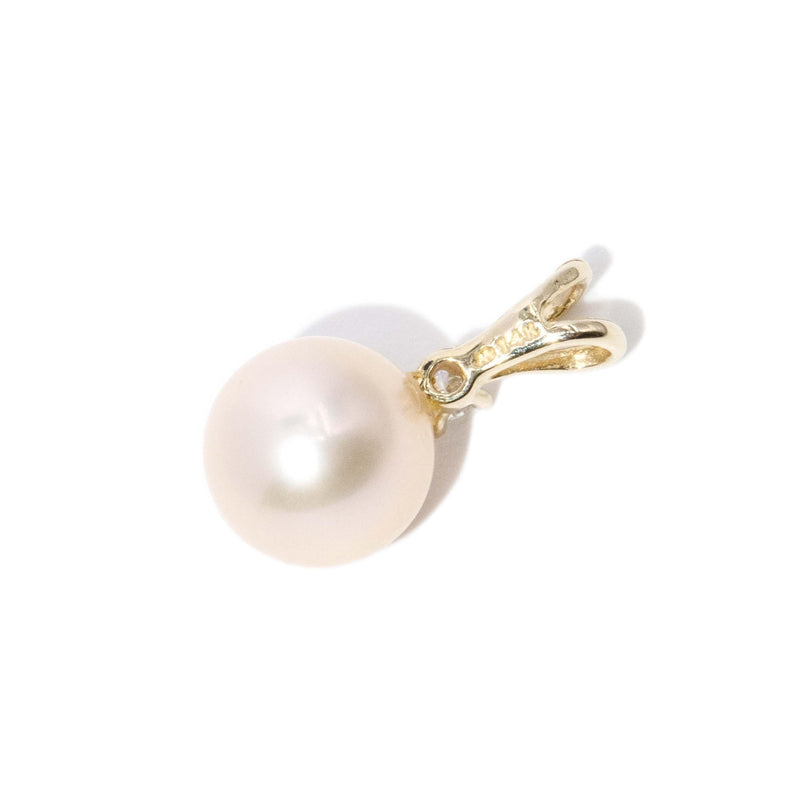 Vintage Circa 1990s Pearl & Diamond Pendant 14 Carat Yellow Gold