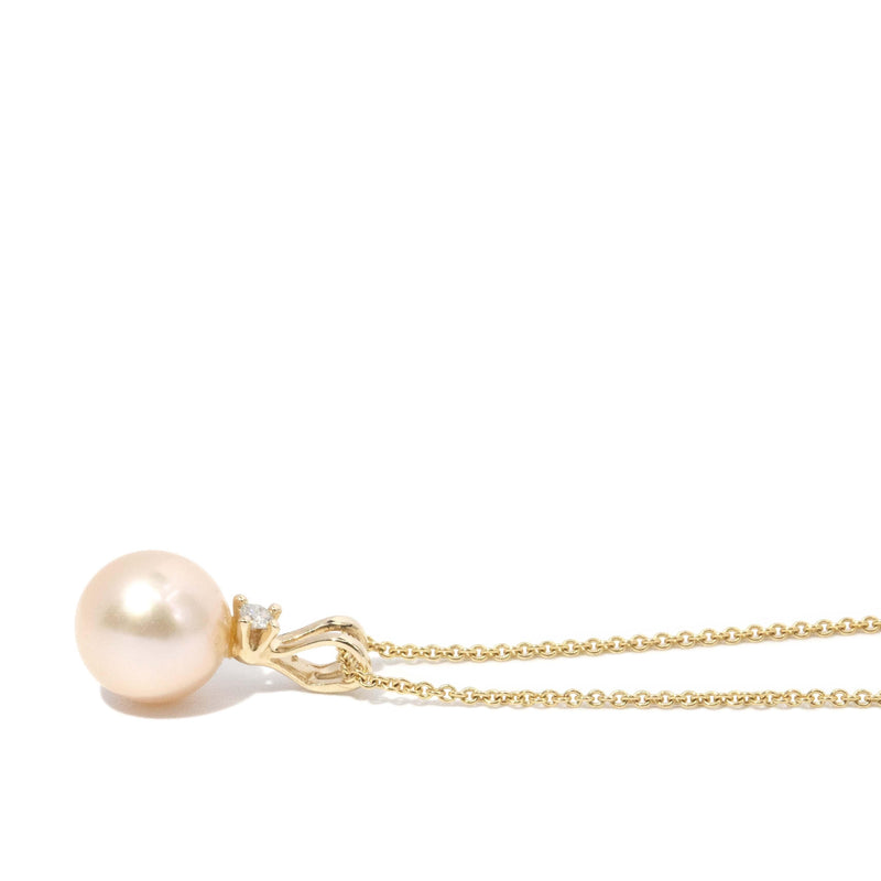 Vintage Circa 1990s Pearl & Diamond Pendant 14 Carat Yellow Gold