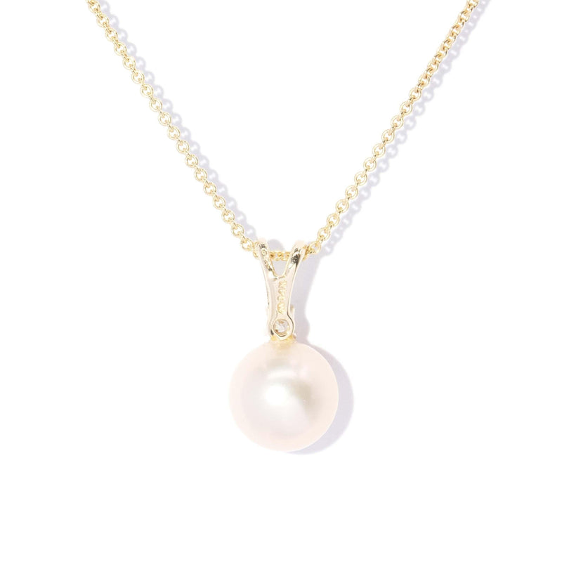 Vintage Circa 1990s Pearl & Diamond Pendant 14 Carat Yellow Gold