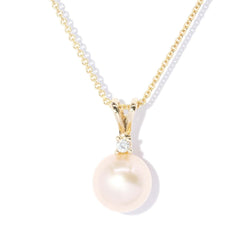 Vintage Circa 1990s Pearl & Diamond Pendant 14 Carat Yellow Gold