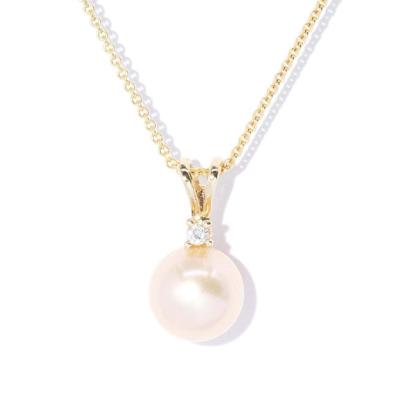Vintage Circa 1990s Pearl & Diamond Pendant 14 Carat Yellow Gold