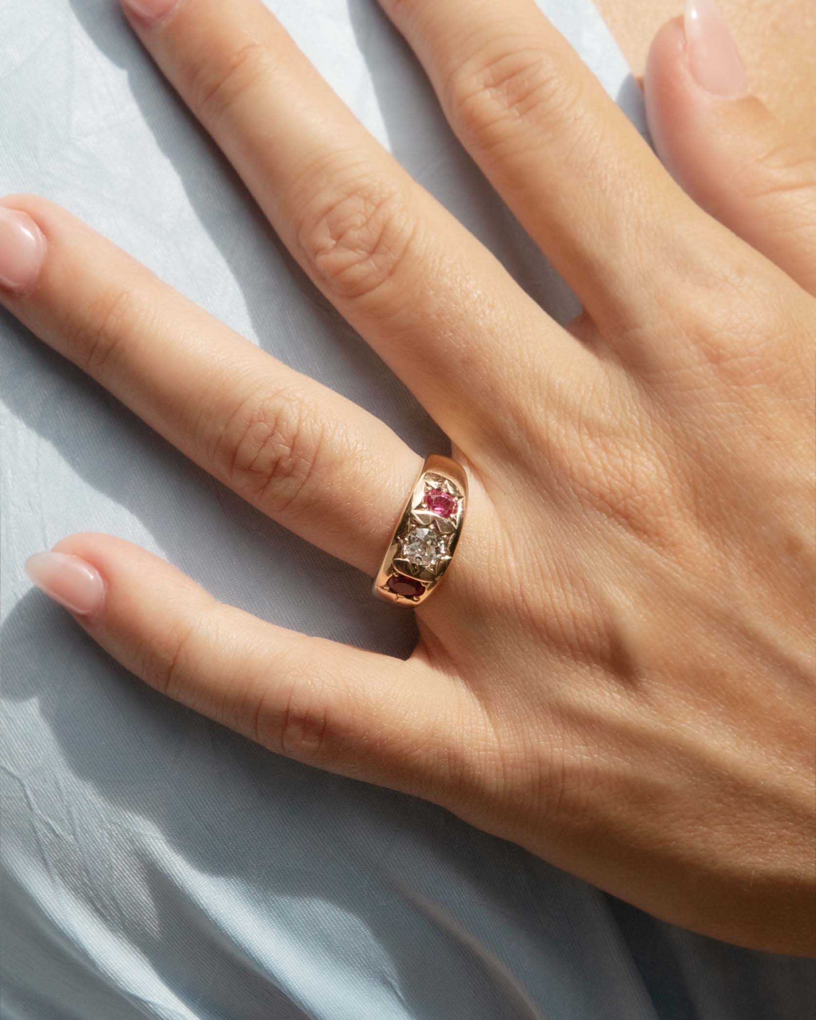 Sosie Antique Edwardian Old Cut Diamond & Ruby Ring 18ct Gold Rings Imperial Jewellery 