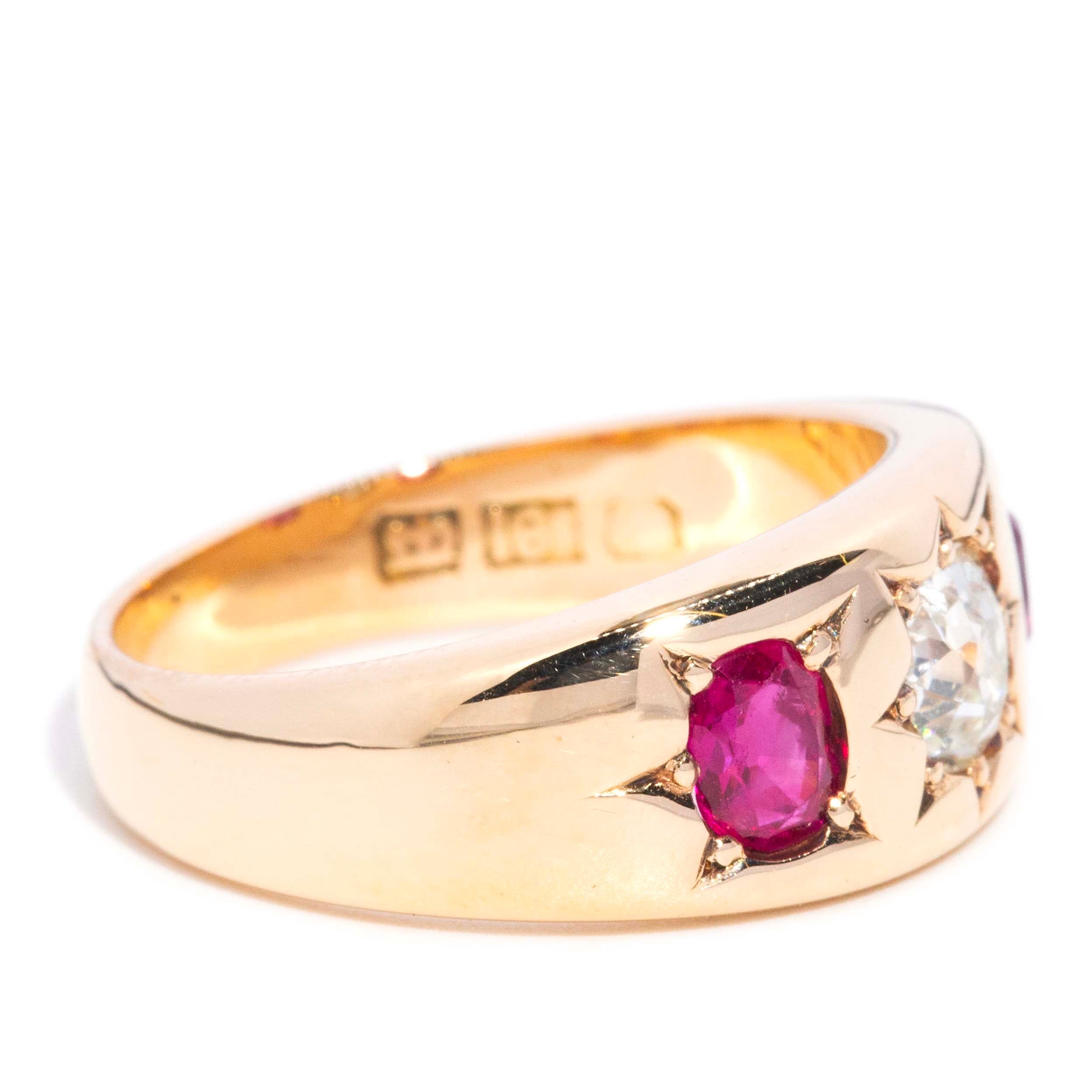 Sosie Antique Edwardian Old Cut Diamond & Ruby Ring 18ct Gold Rings Imperial Jewellery 
