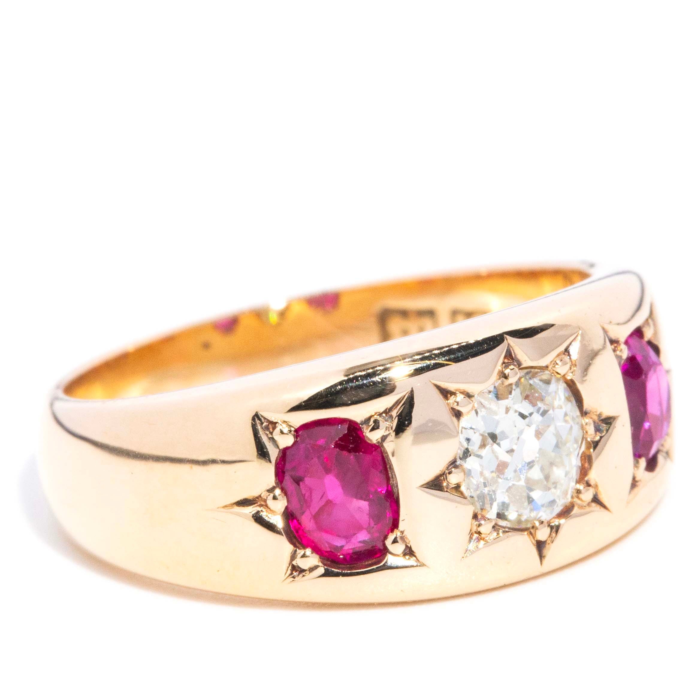 Sosie Antique Edwardian Old Cut Diamond & Ruby Ring 18ct Gold Rings Imperial Jewellery 