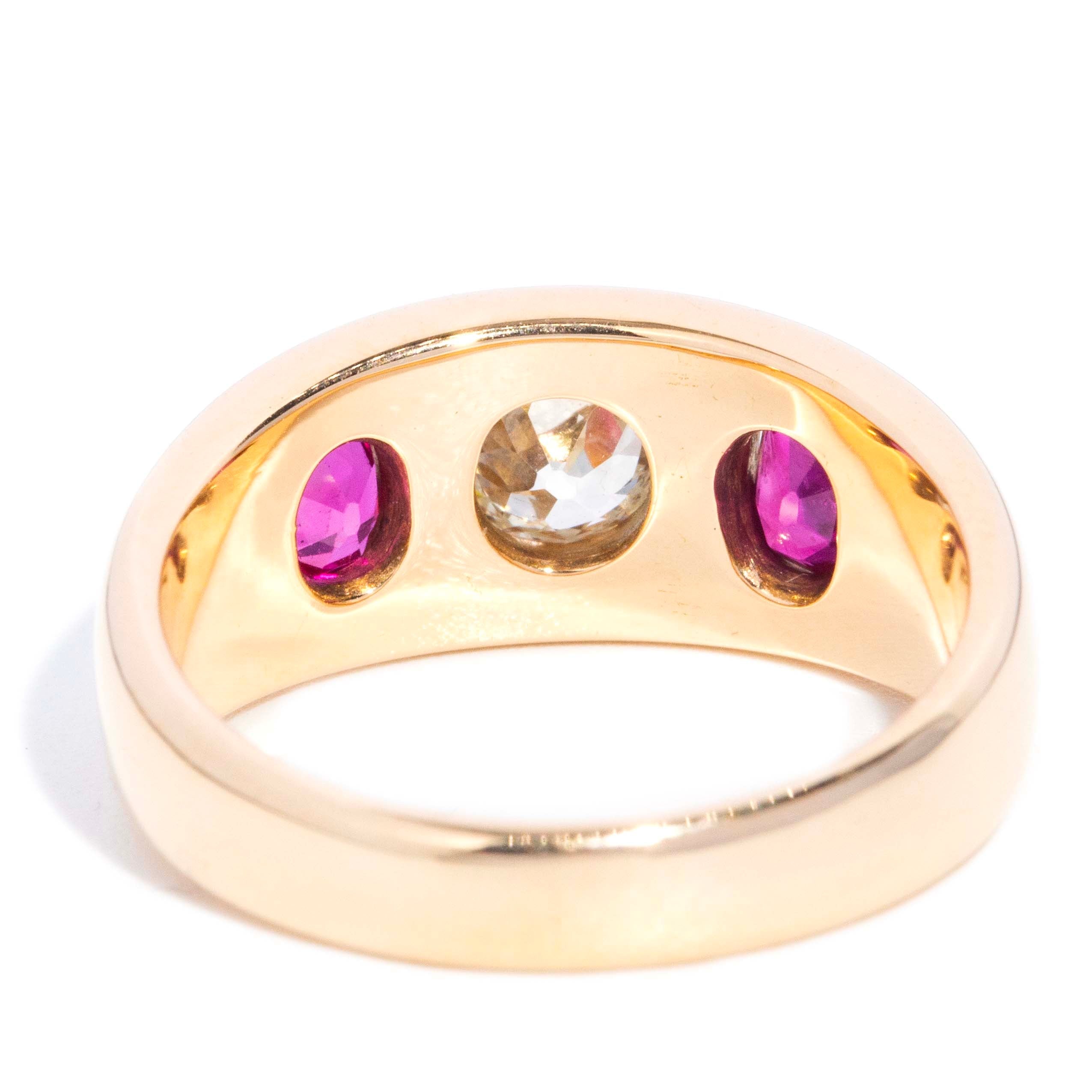 Sosie Antique Edwardian Old Cut Diamond & Ruby Ring 18ct Gold Rings Imperial Jewellery 