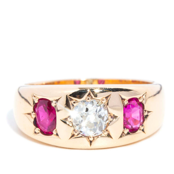 Sosie Antique Edwardian Old Cut Diamond & Ruby Ring 18ct Gold Rings Imperial Jewellery 