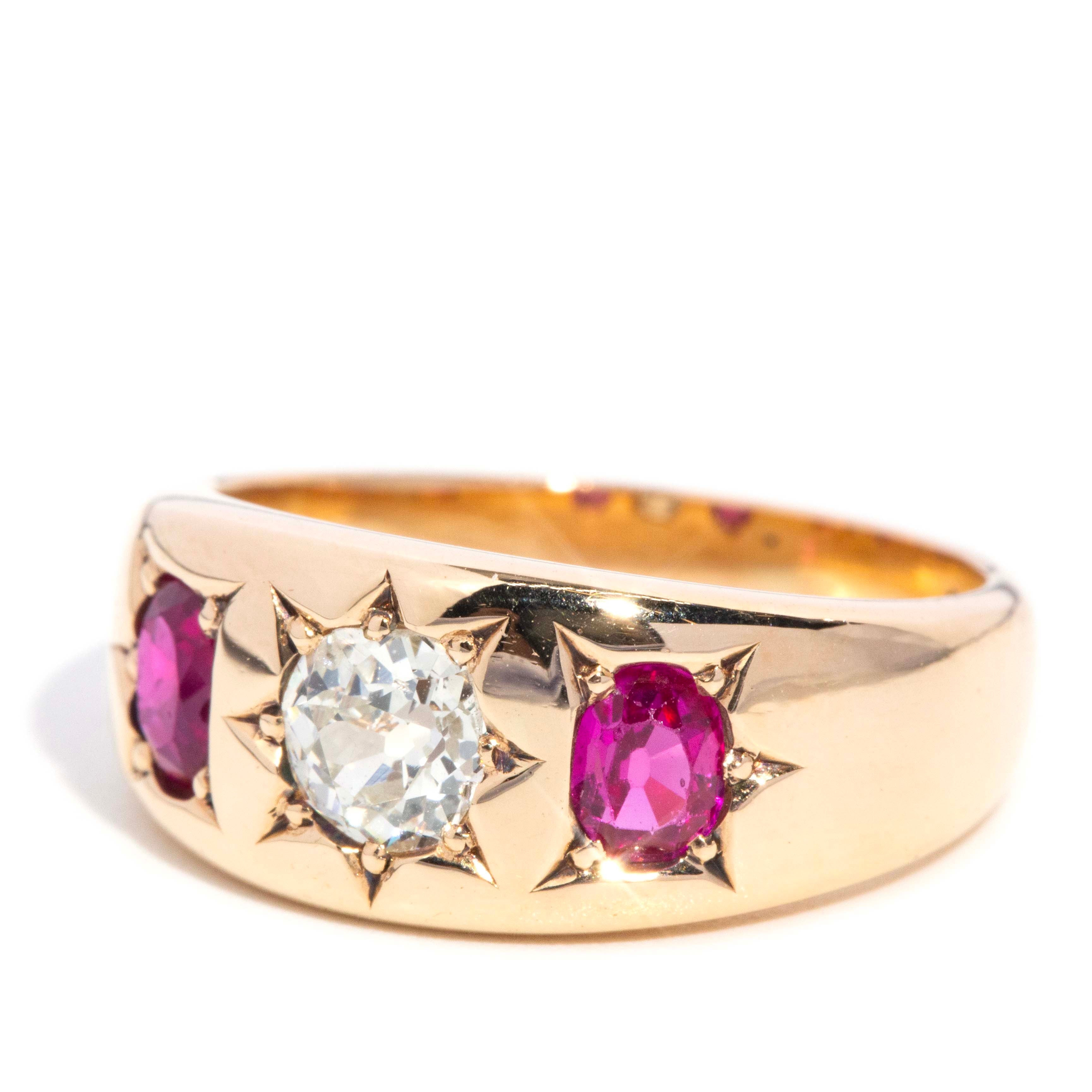 Sosie Antique Edwardian Old Cut Diamond & Ruby Ring 18ct Gold Rings Imperial Jewellery 