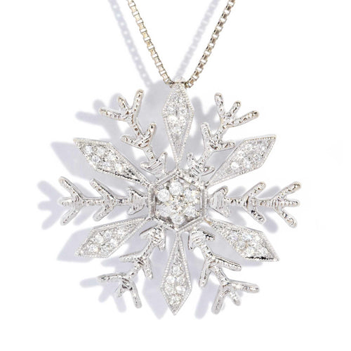 Spencer Diamond Snowflake Pendant & Chain 18K White Gold