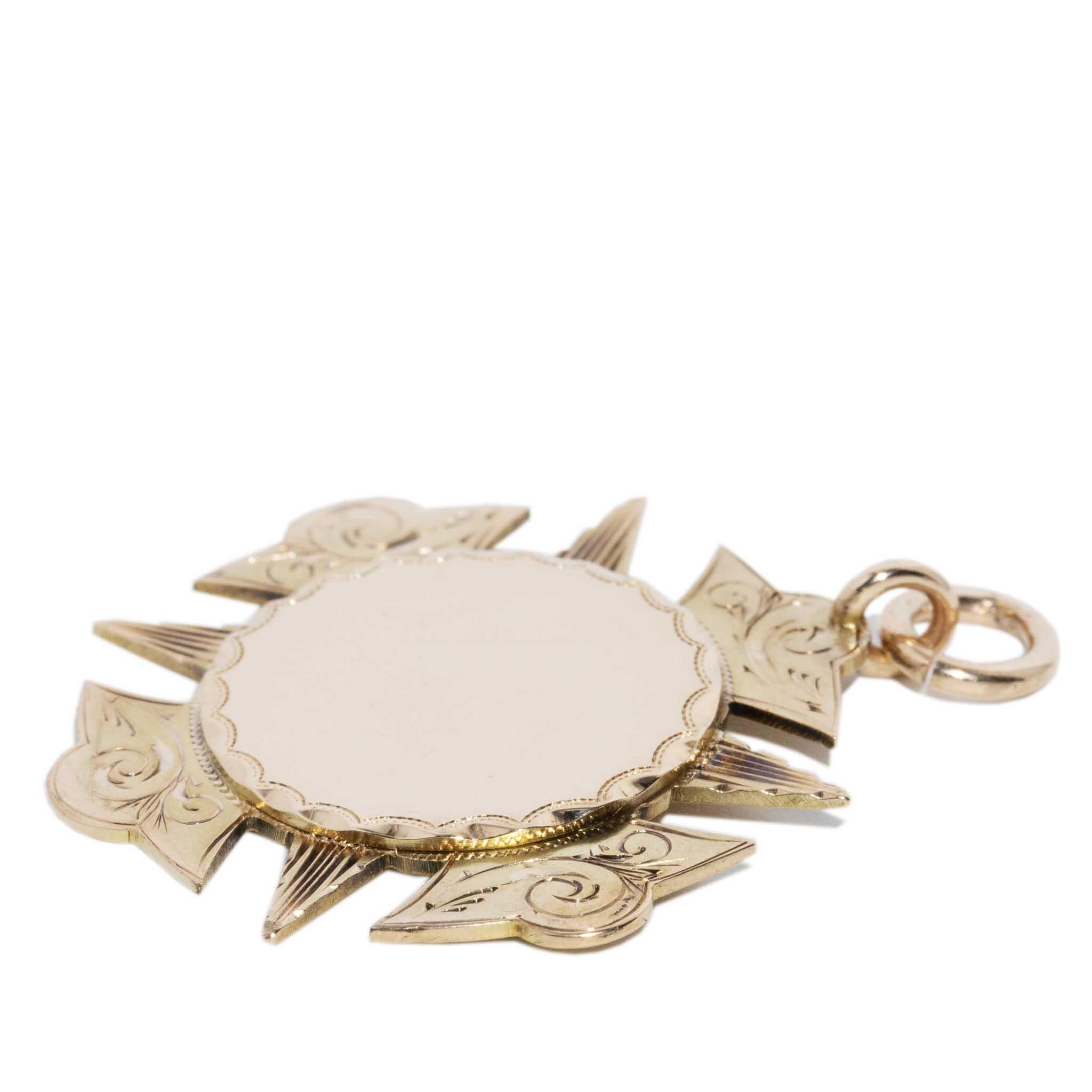 Antique 1906 Edwardian Cross Award Pendant 15 Carat Gold