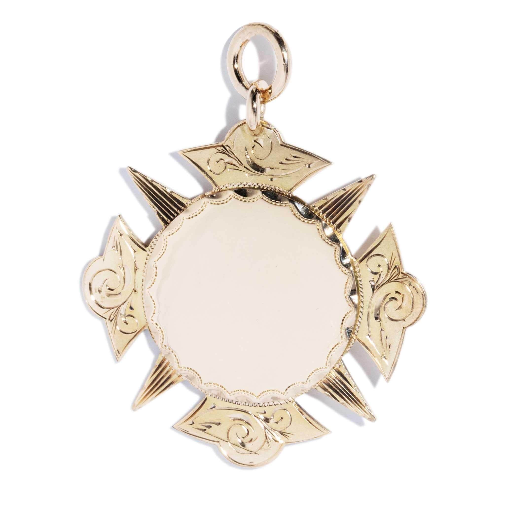 Antique 1906 Edwardian Cross Award Pendant 15 Carat Gold