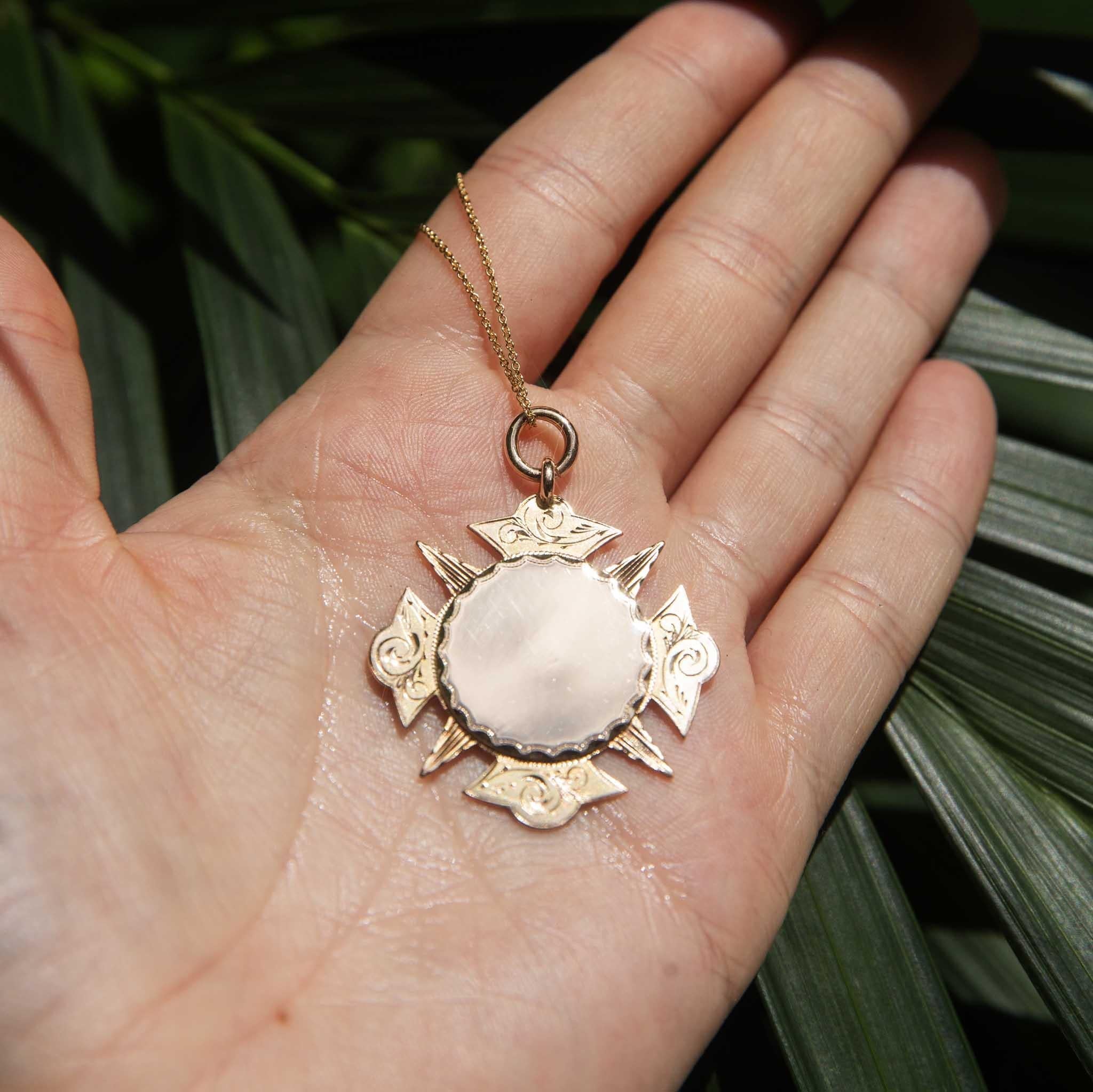 Antique 1906 Edwardian Cross Award Pendant 15 Carat Gold