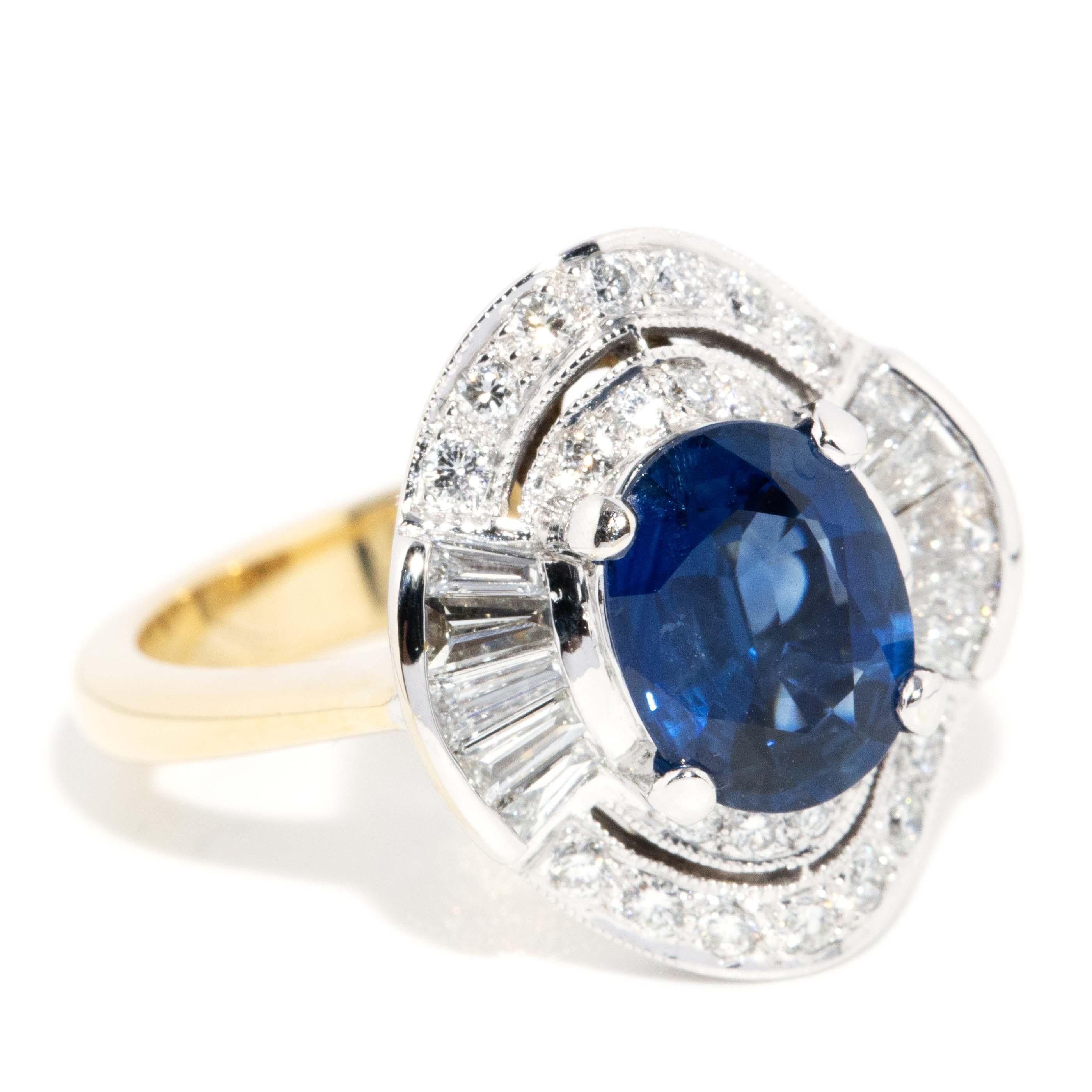 Contemporary Bright Blue Sapphire Diamond Halo Ring 18 CaratGold