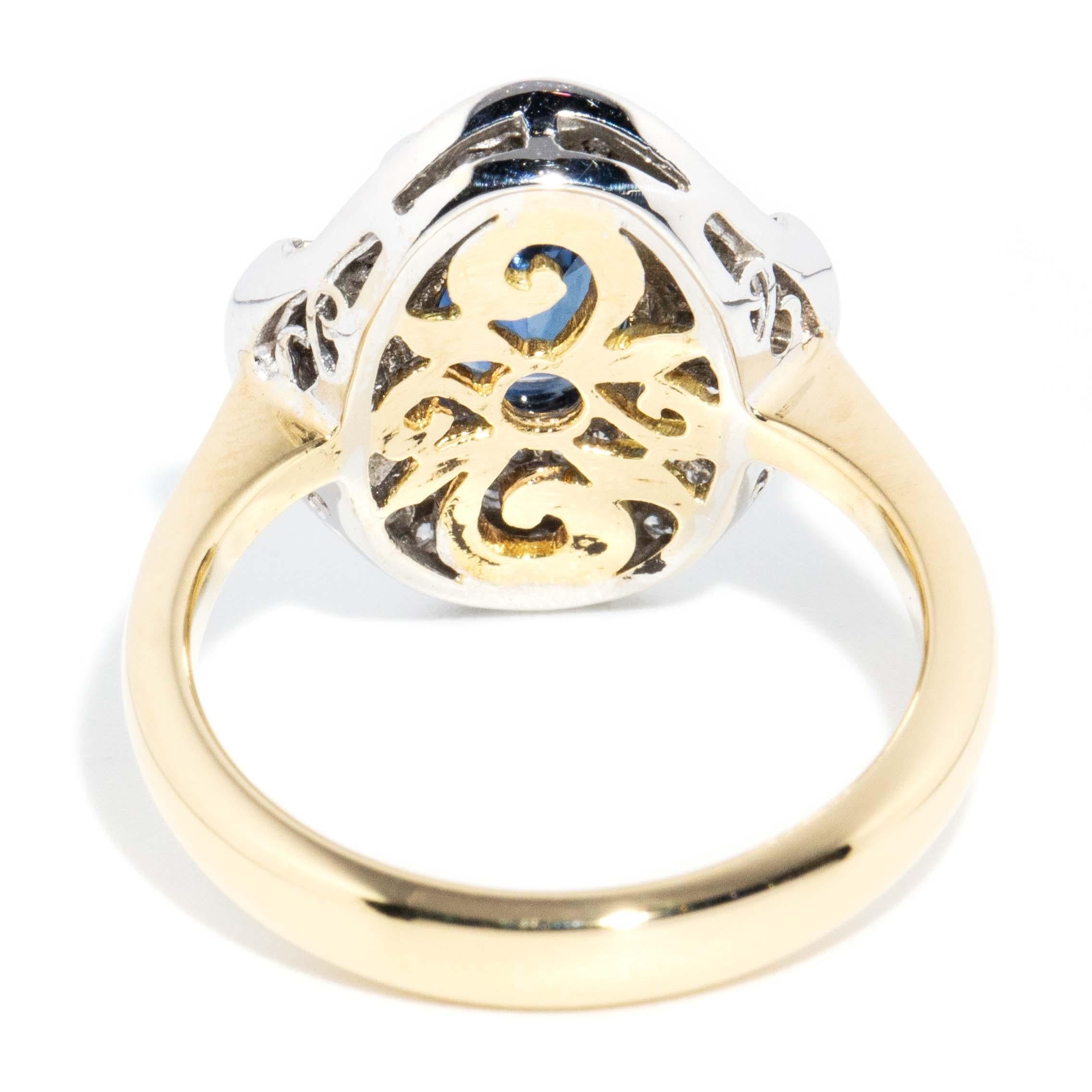 Contemporary Bright Blue Sapphire Diamond Halo Ring 18 CaratGold