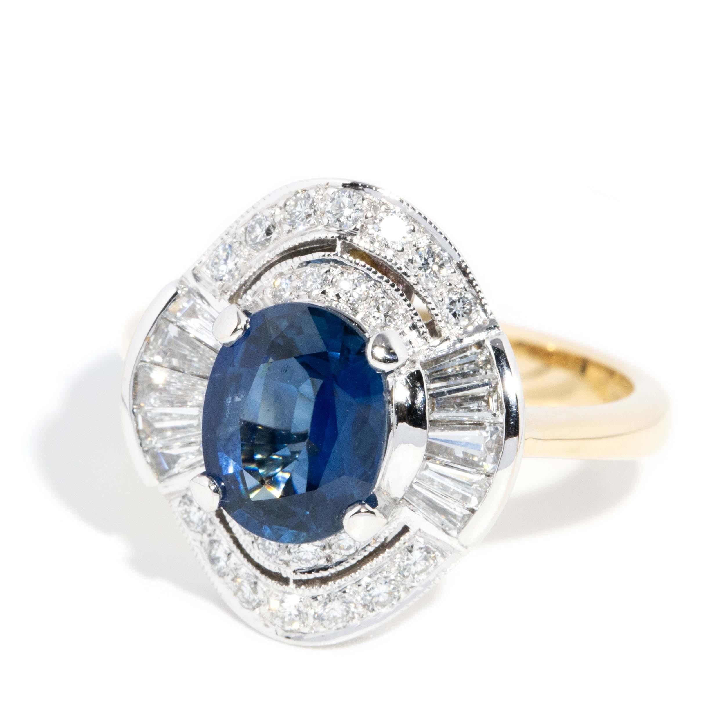 Contemporary Bright Blue Sapphire Diamond Halo Ring 18 CaratGold