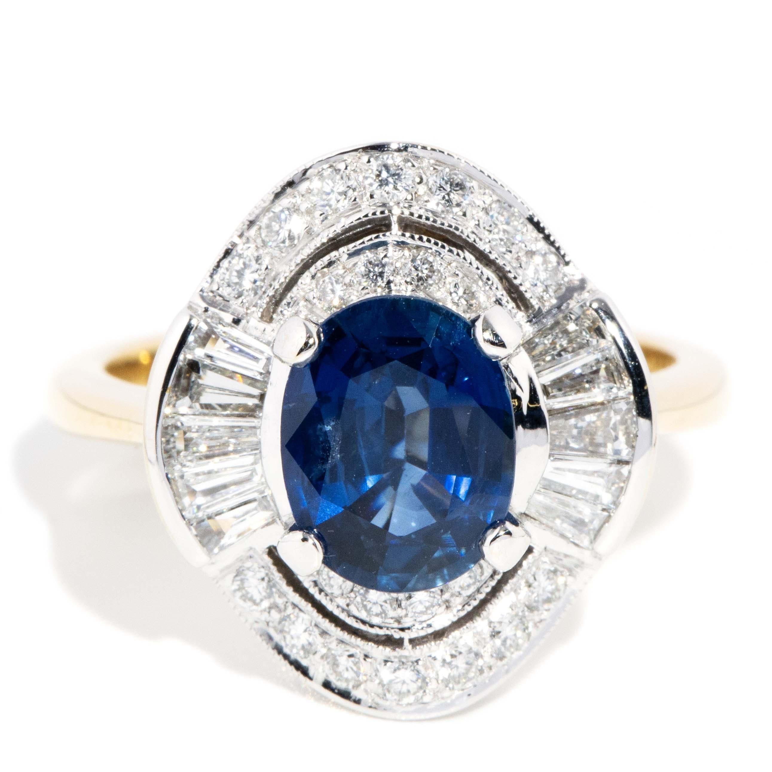 Contemporary Bright Blue Sapphire Diamond Halo Ring 18 CaratGold