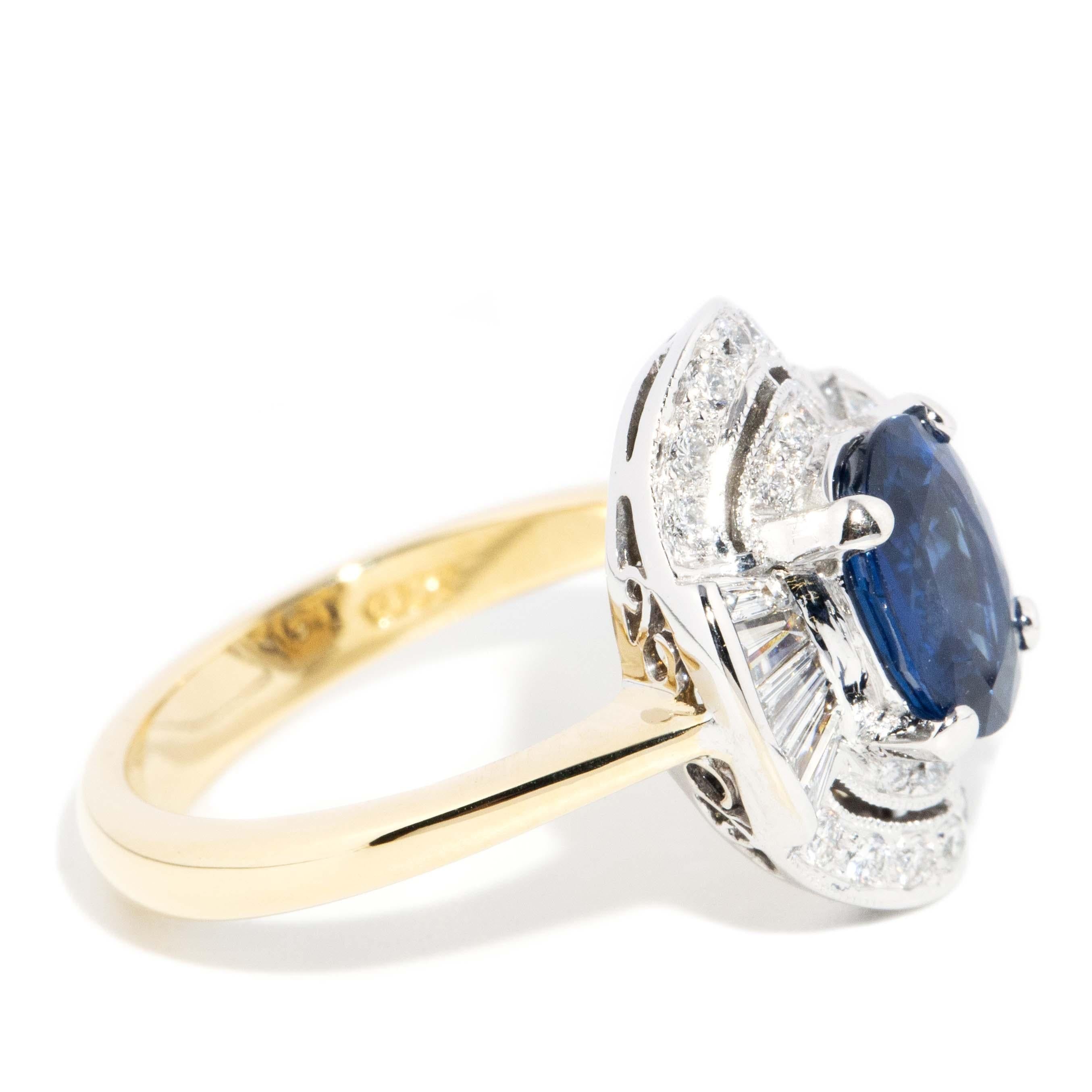Contemporary Bright Blue Sapphire Diamond Halo Ring 18 CaratGold