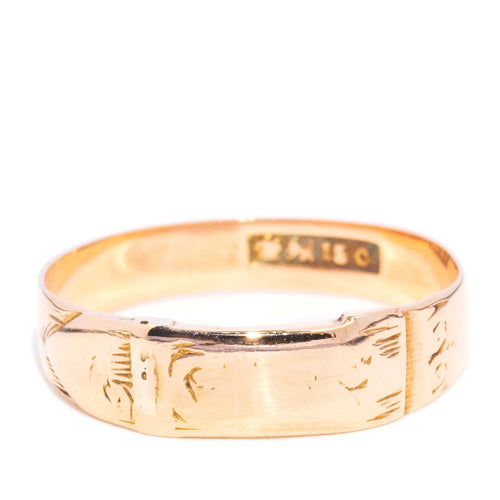 Stevie Hand Engraved Belt Buckle Ring 15K Yellow Gold