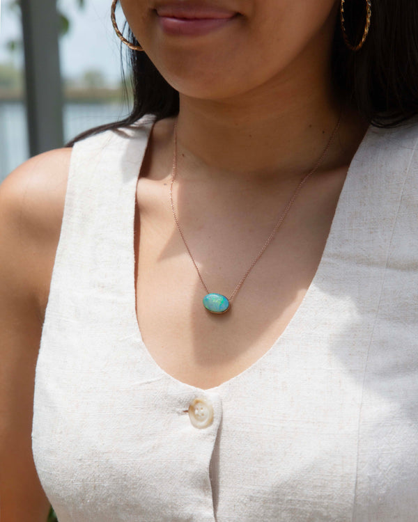 Suijin Reinvented 1930s Opal Doublet Necklet 9ct Rose Gold Pendants/Necklaces Imperial Jewellery 