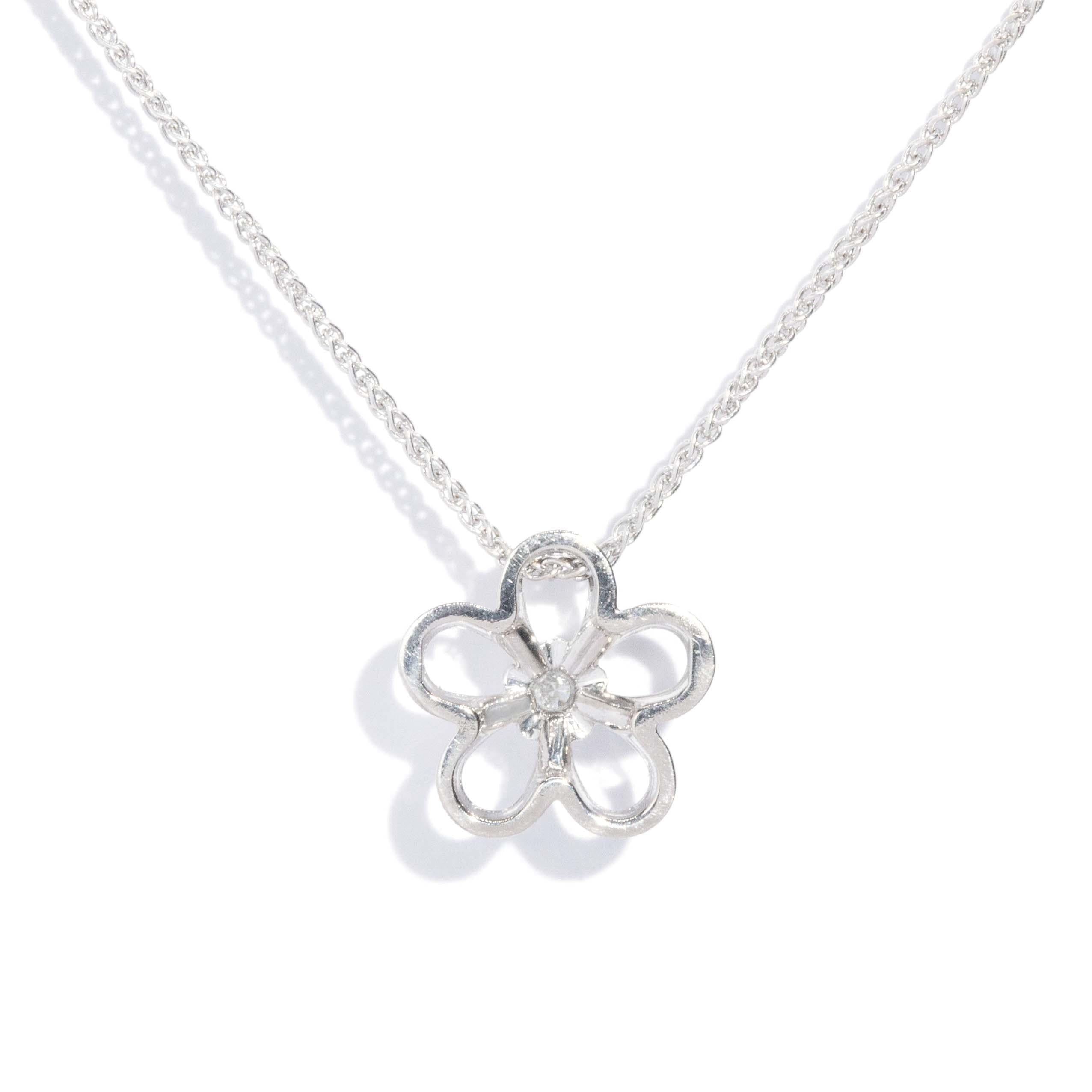 Contemporary Diamond Flower Pendant & Chain 18 Carat White Gold