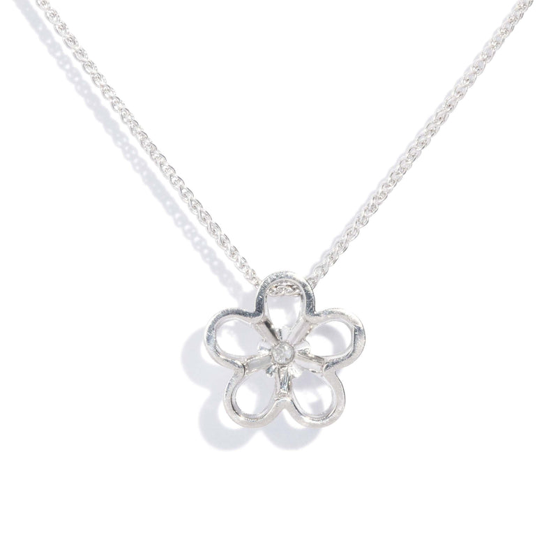 Contemporary Diamond Flower Pendant & Chain 18 Carat White Gold