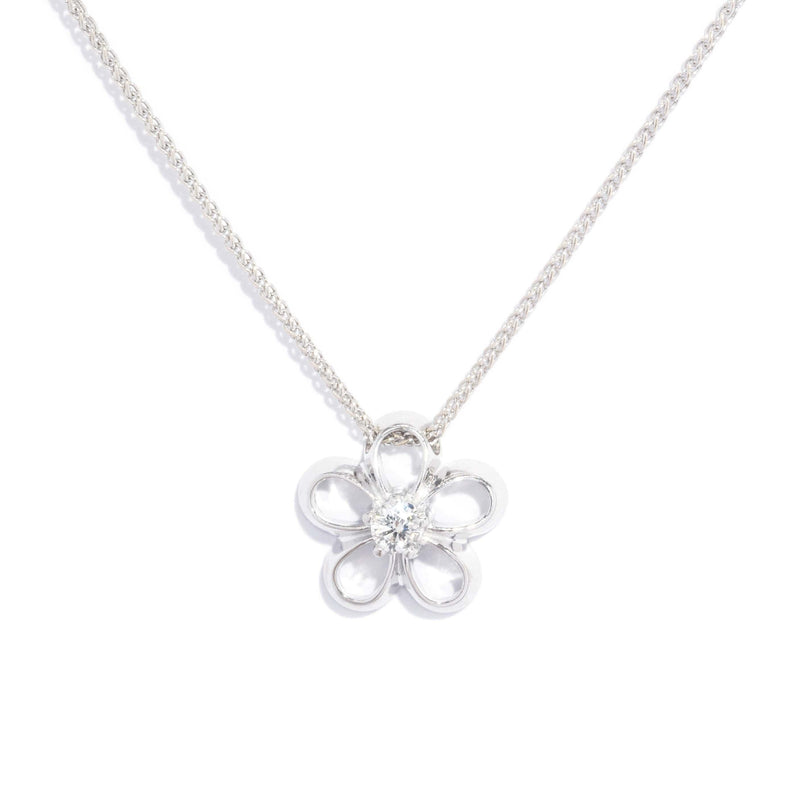 Contemporary Diamond Flower Pendant & Chain 18 Carat White Gold