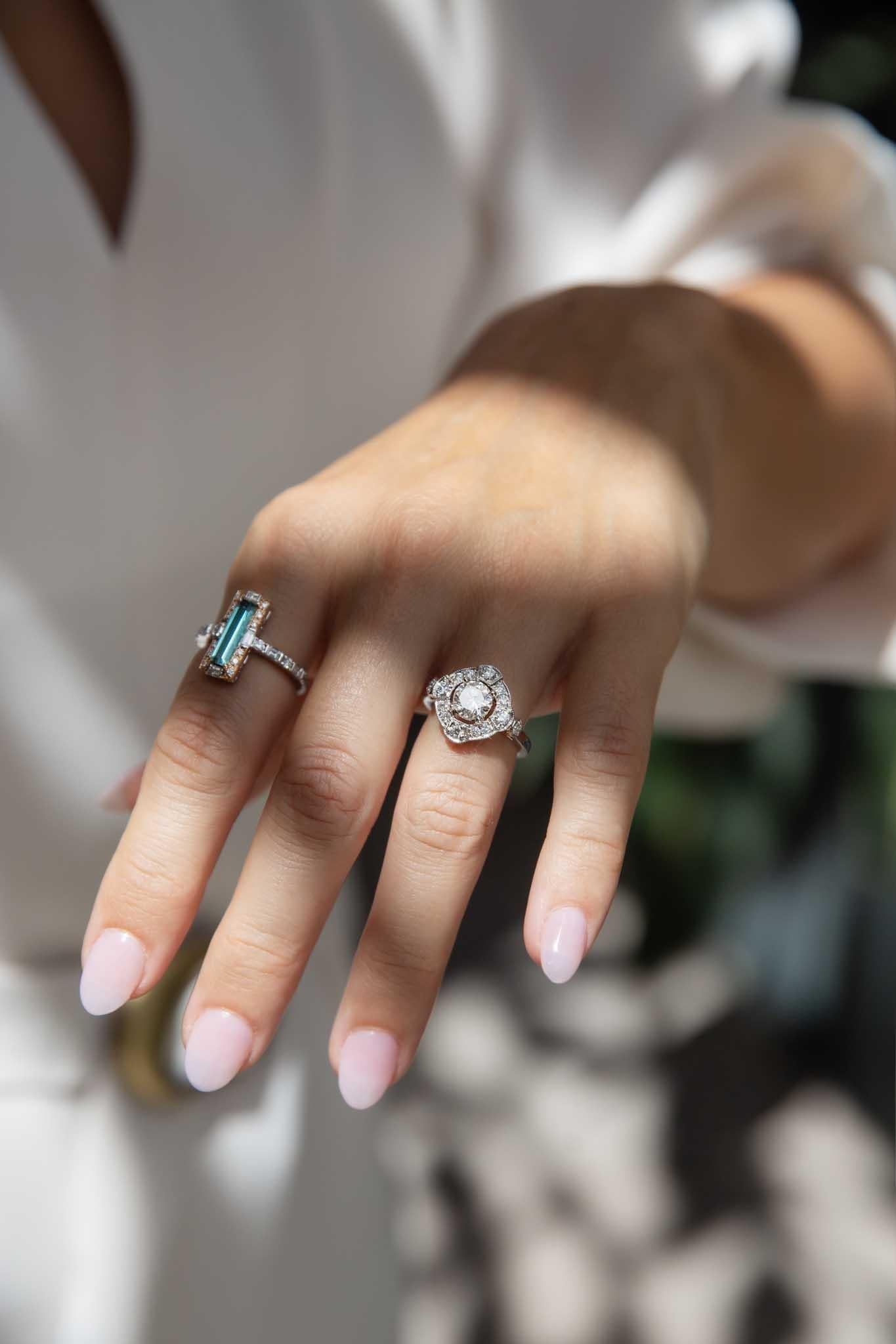 Contemporary 1.04ct Emerald Cut Lagoon Tourmaline & Diamond Ring 18ct Gold