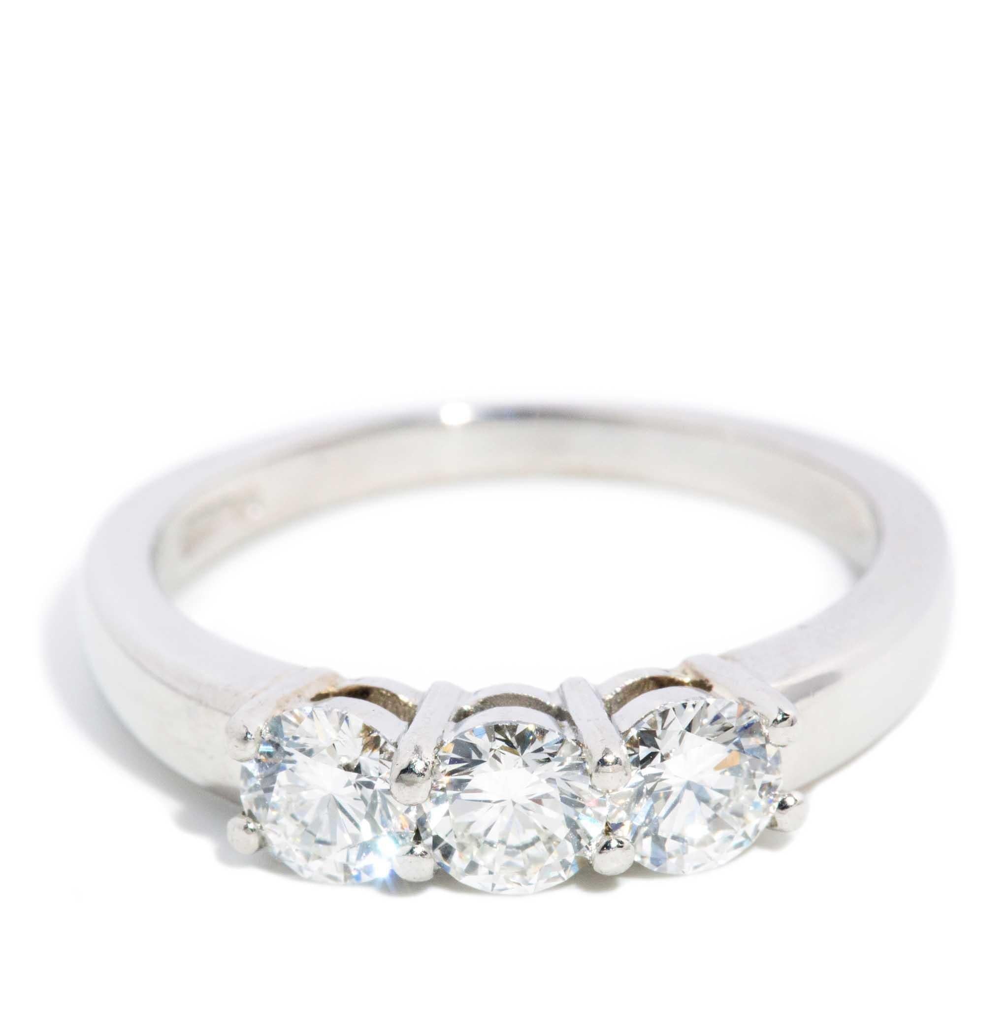 Contemporary Round Brilliant Diamond Three Stone Ring Platinum ...