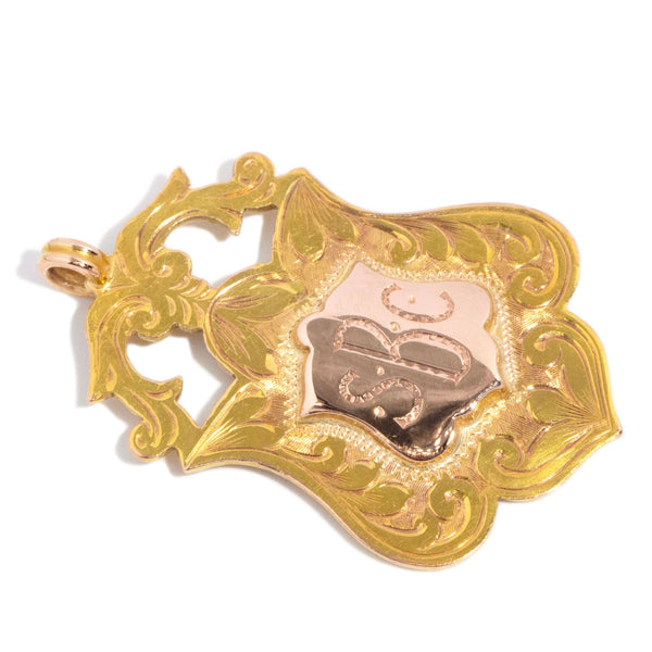 Sweeney Vintage 1933 Engraved Medallion Award Shield Pendant 9ct Yellow Gold Pendants/Necklaces Imperial Jewellery 