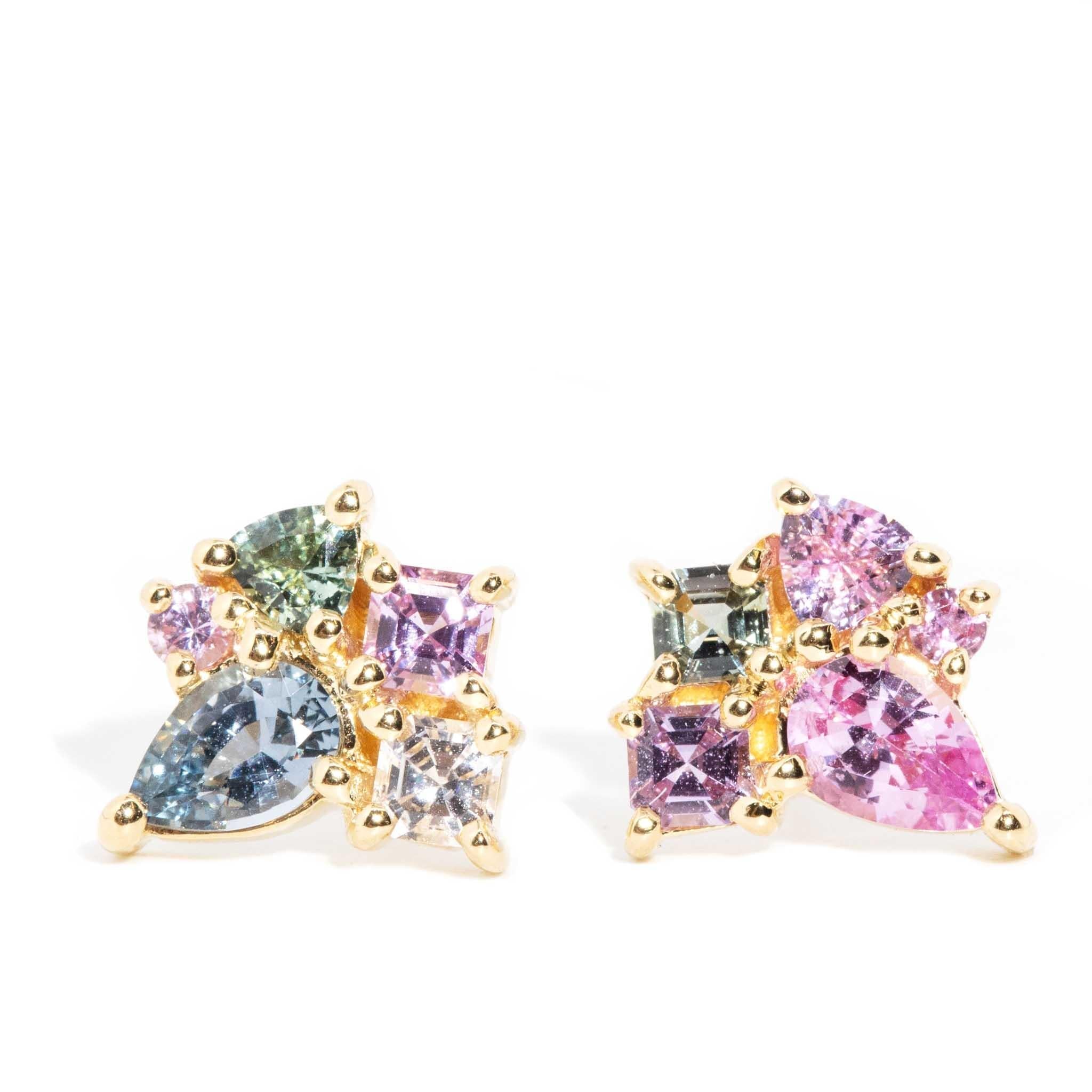 Sweet Rendezvous 2.02 Carat Ceylon Sapphire Cluster Studs 18ct