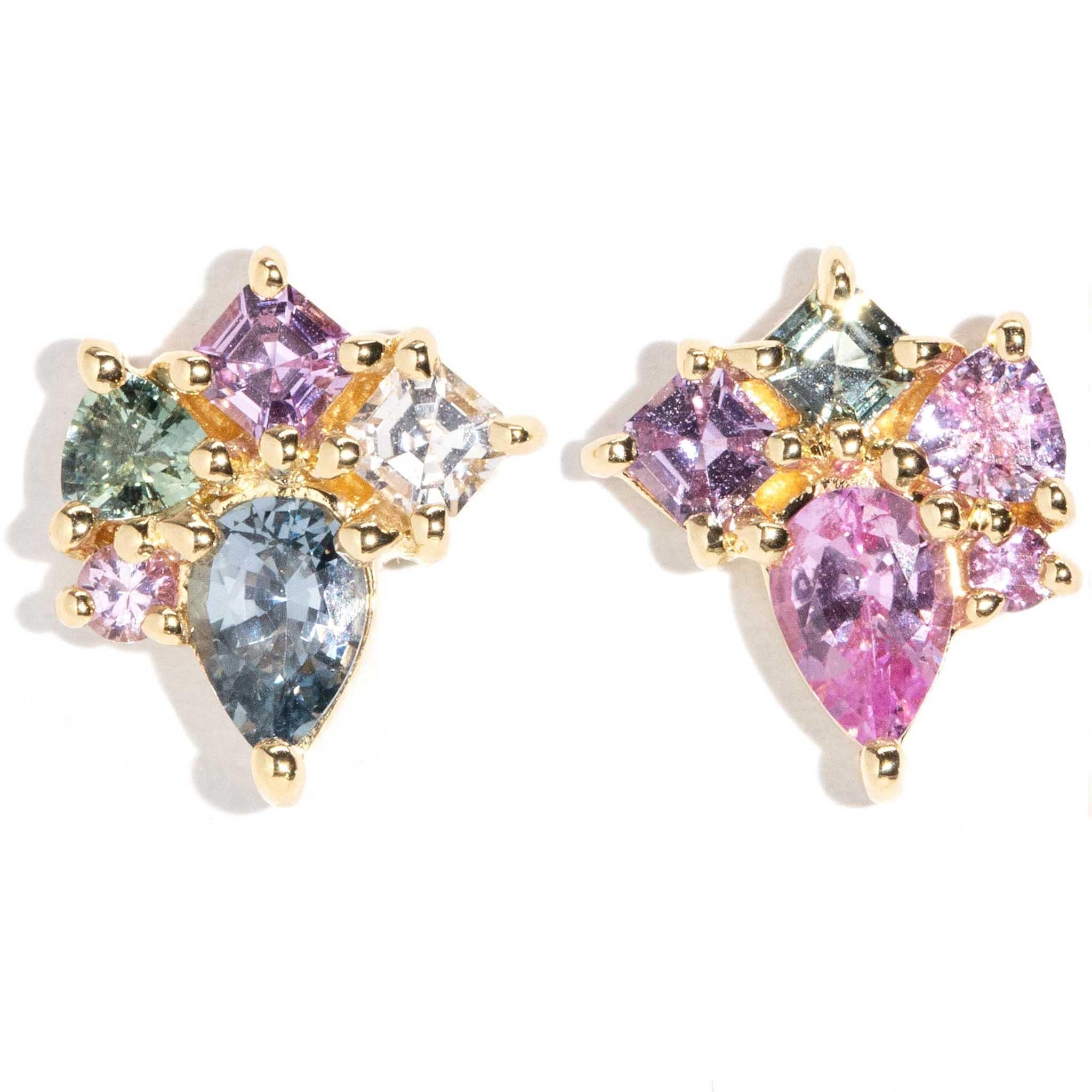 Sweet Rendezvous 2.02 Carat Ceylon Sapphire Cluster Studs 18ct