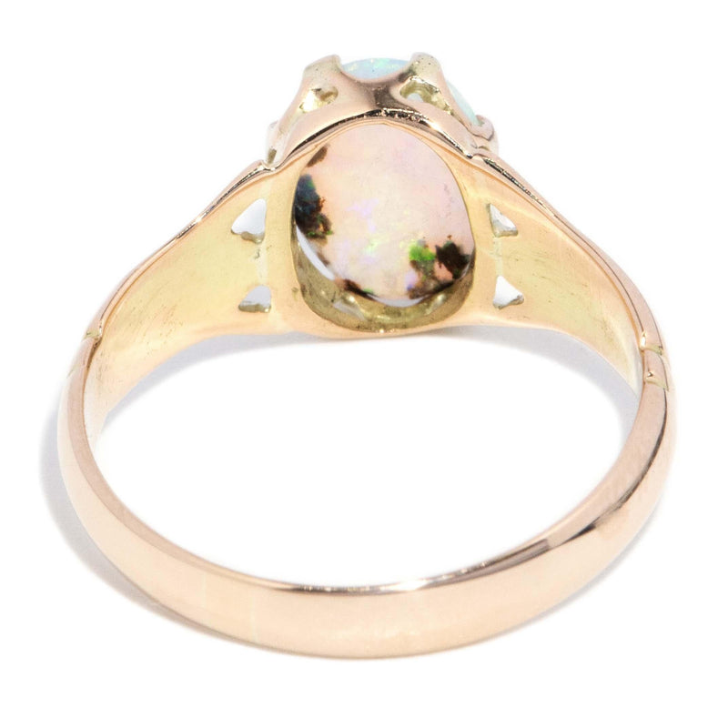 Antique 1920s Solid Oval Crystal Opal Gypsy Ring 15 Carat Gold