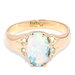 Antique 1920s Solid Oval Crystal Opal Gypsy Ring 15 Carat Gold