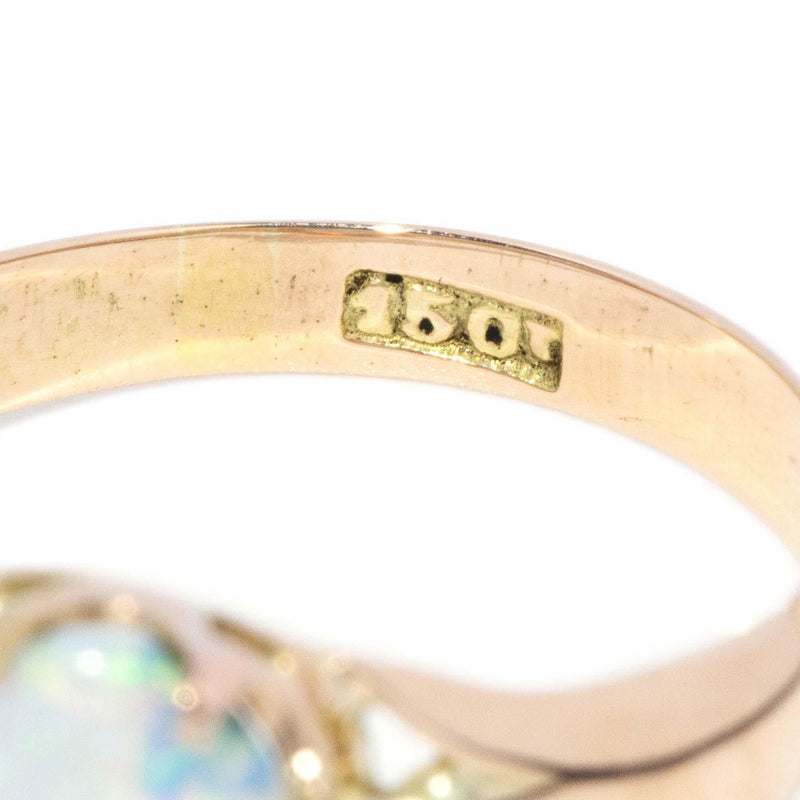 Antique 1920s Solid Oval Crystal Opal Gypsy Ring 15 Carat Gold