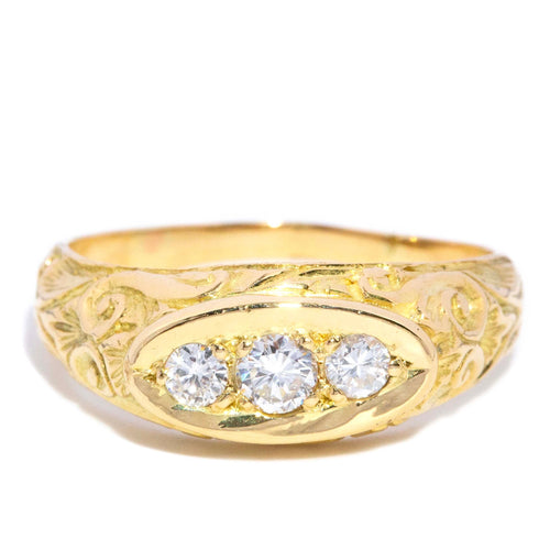 Sylvia Victorian Three Stone Diamond Ring 18K Yellow Gold