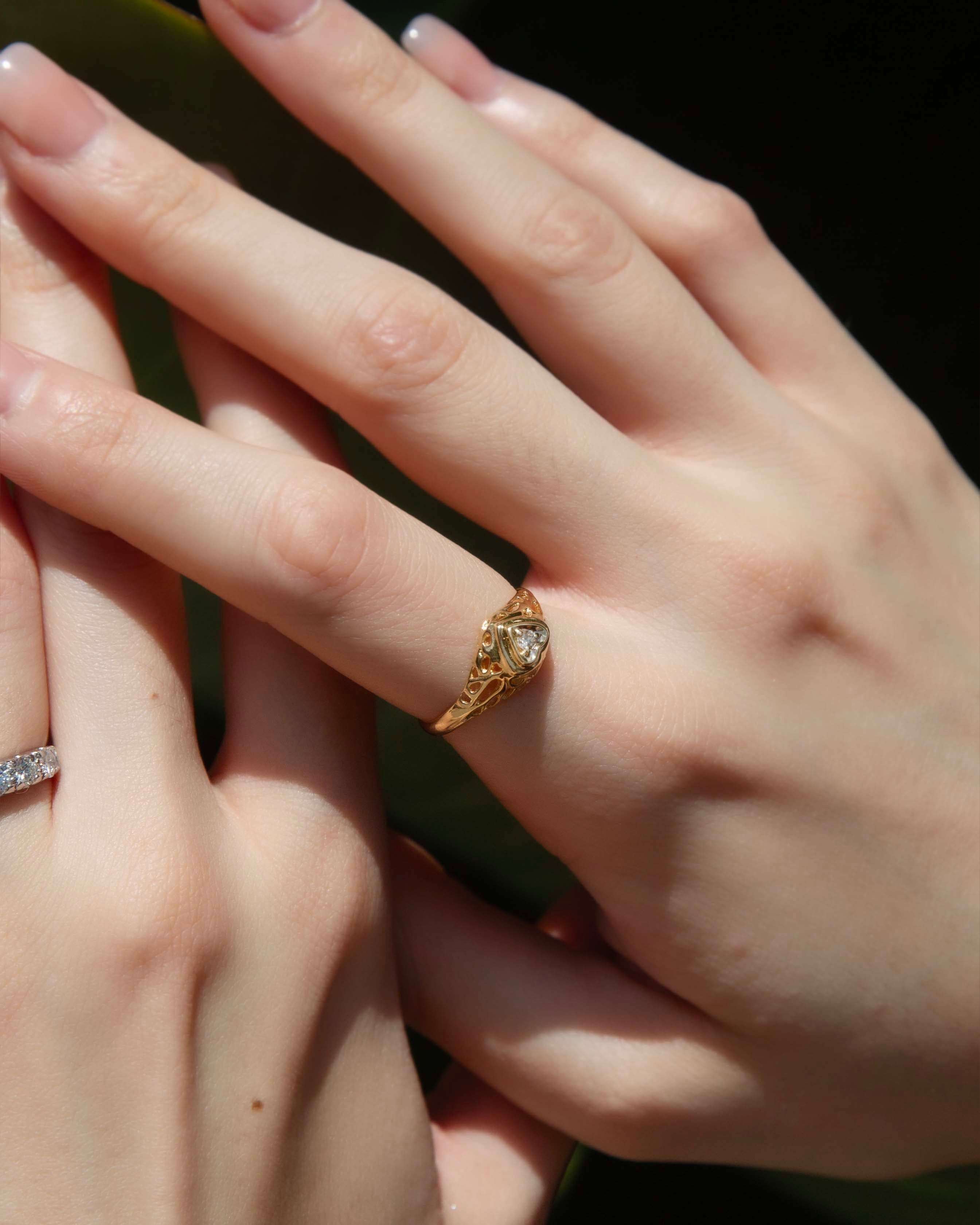 Sylvie 1970s Diamond Openwork Heart Ring 18ct Gold Rings Imperial Jewellery 