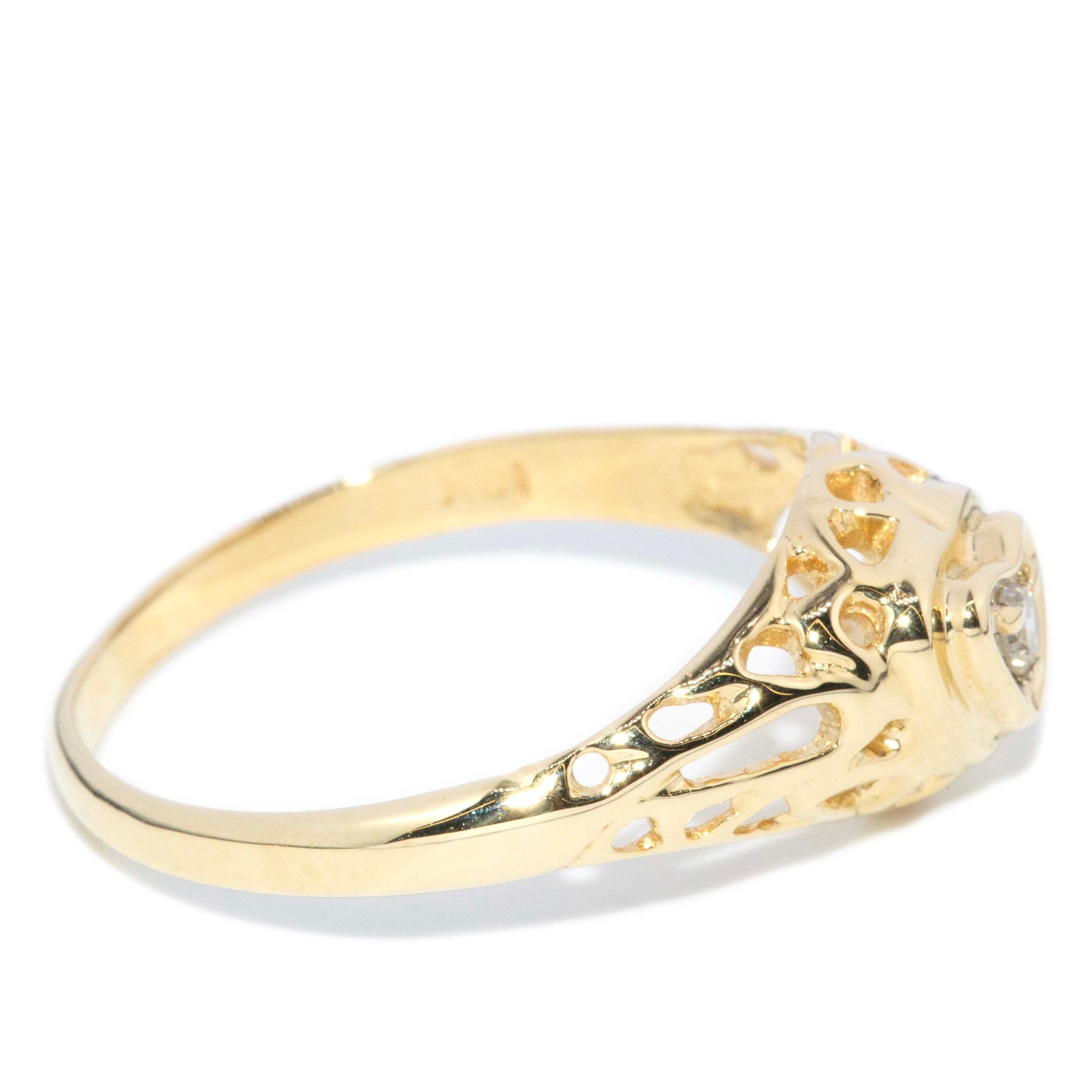 Sylvie 1970s Diamond Openwork Heart Ring 18ct Gold Rings Imperial Jewellery 