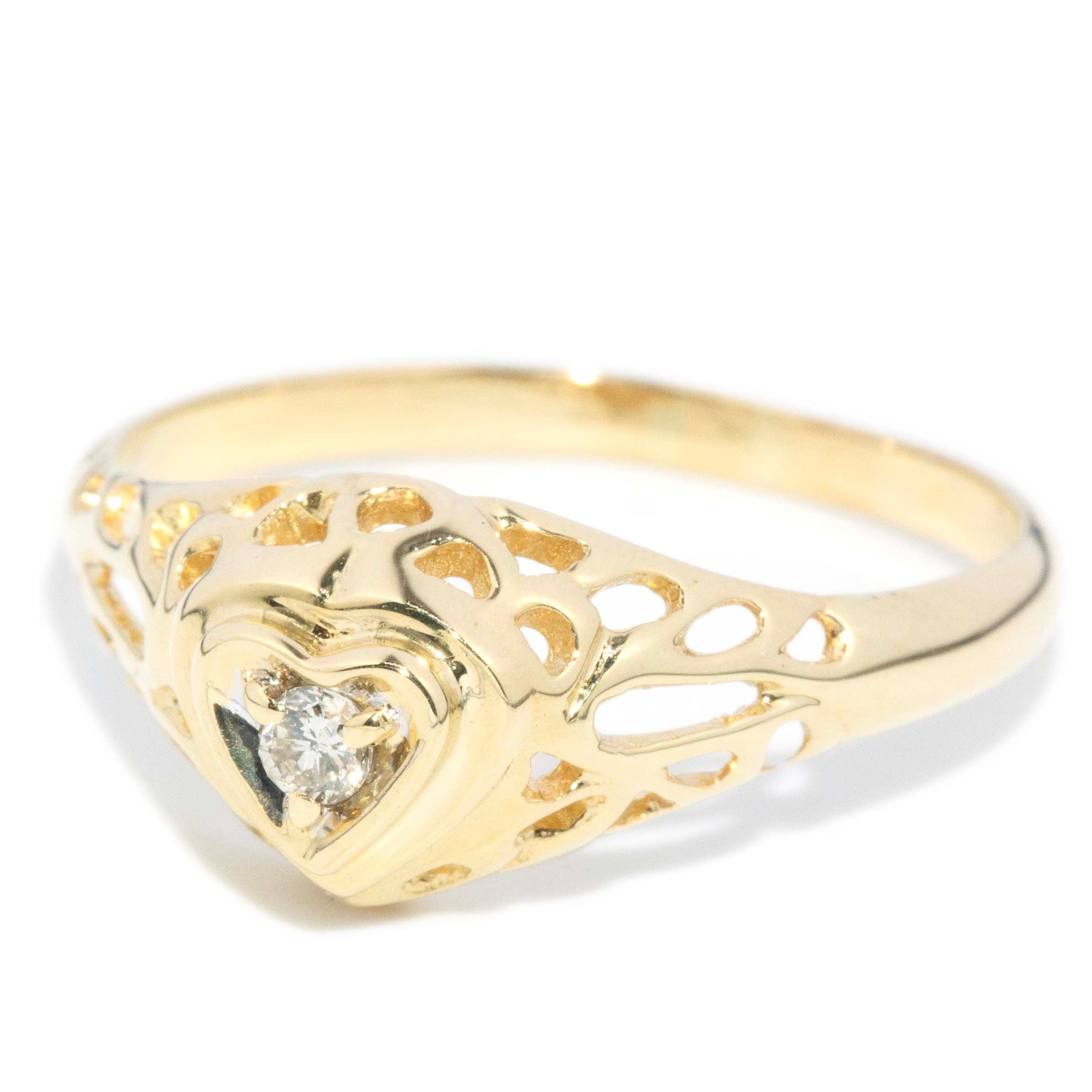 Sylvie 1970s Diamond Openwork Heart Ring 18ct Gold Rings Imperial Jewellery 