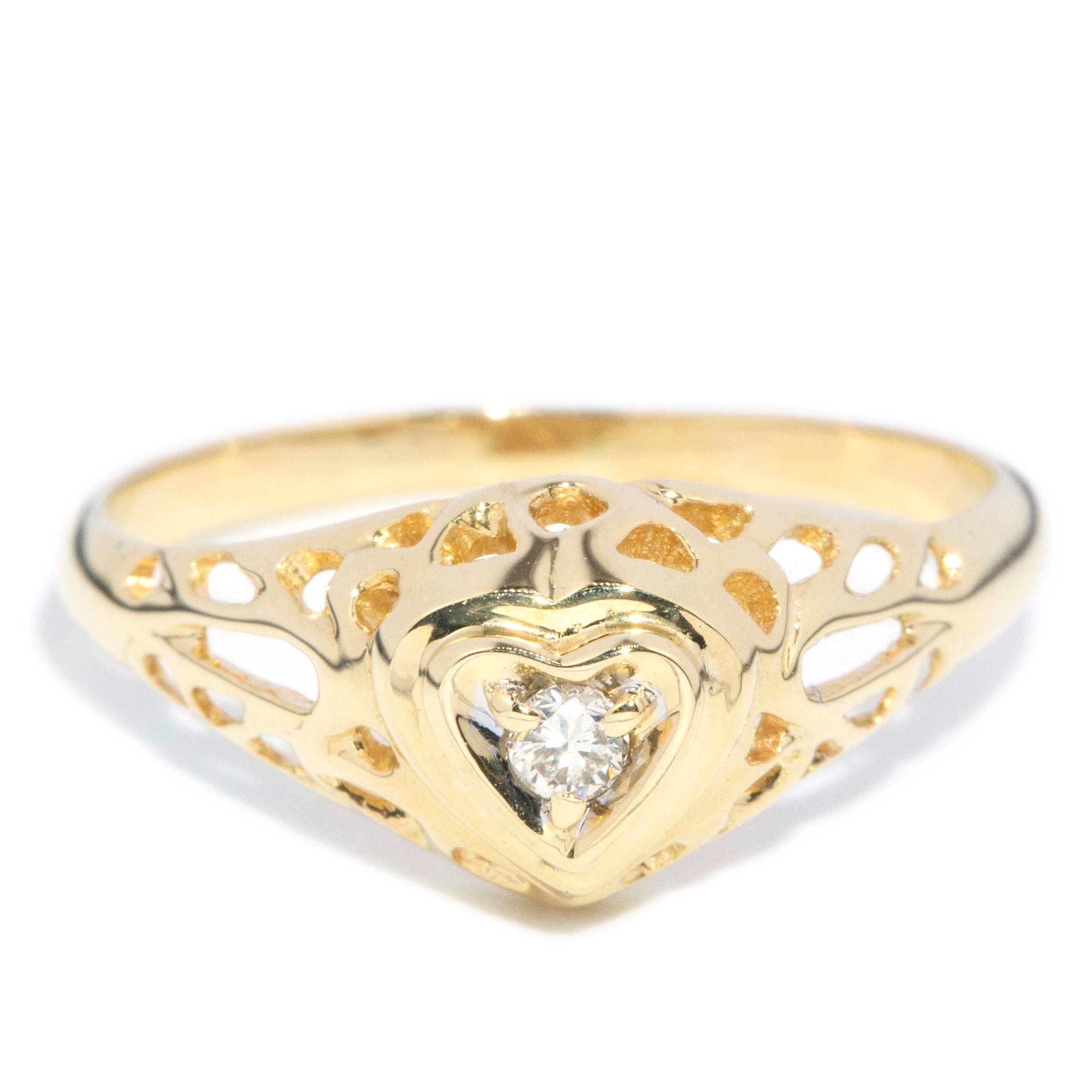 Sylvie 1970s Diamond Openwork Heart Ring 18ct Gold Rings Imperial Jewellery 