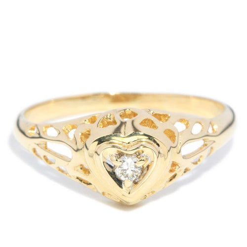 Sylvie Diamond Domed Openwork Heart Ring 18K Yellow Gold