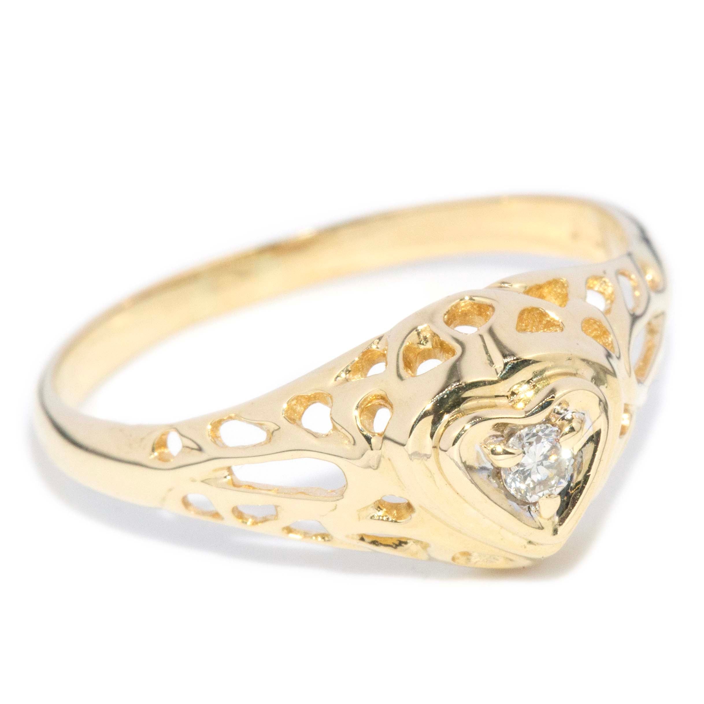 Sylvie 1970s Diamond Openwork Heart Ring 18ct Gold Rings Imperial Jewellery 