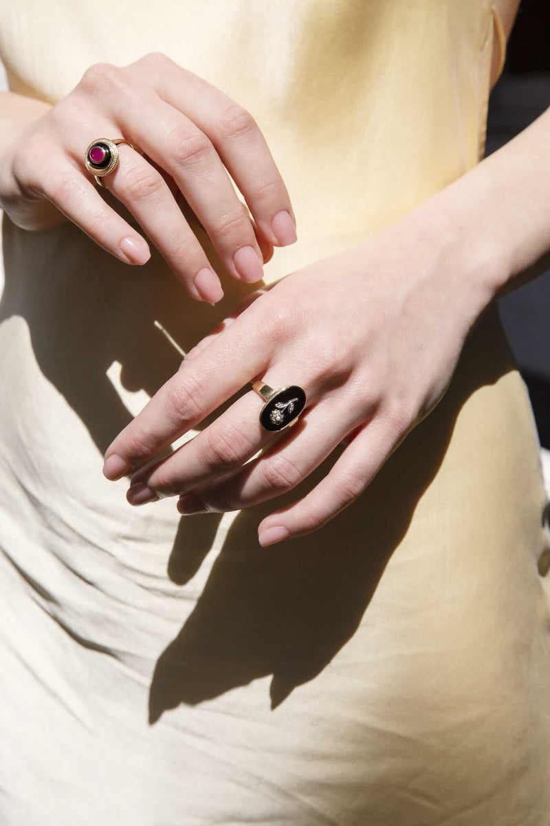 Women's Black Onyx Ring 14K Solid Yellow Gold Minimalist Oval Signet Pinky  Ring | eBay