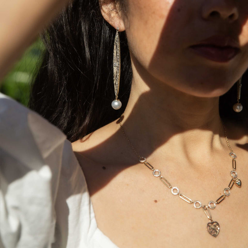 Talulah Re-invented 1900s Diamond & Pearl Earrings 14ct & Platinum Earrings Imperial Jewellery 