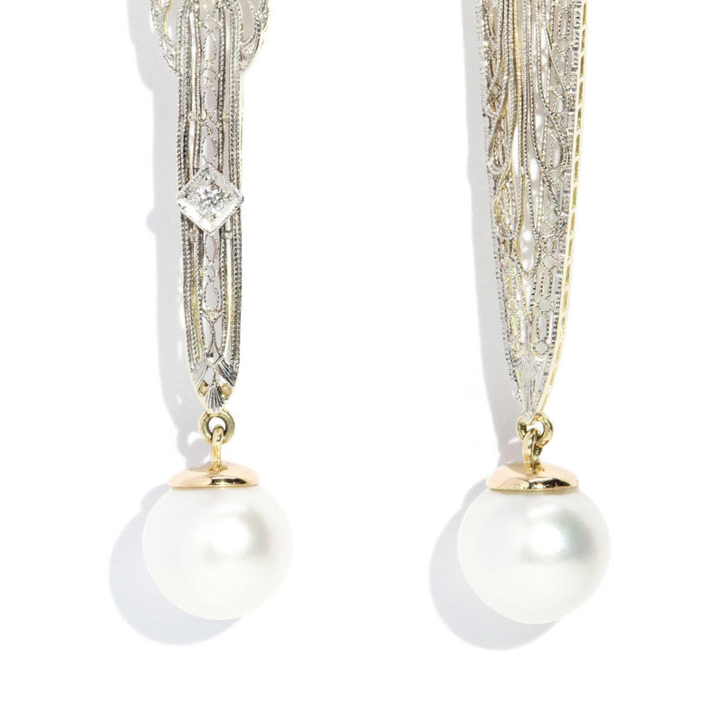 Talulah Re-invented 1900s Diamond & Pearl Earrings 14ct & Platinum