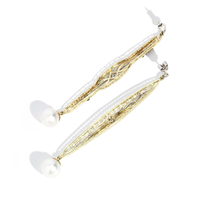 Talulah Re-invented 1900s Diamond & Pearl Earrings 14ct & Platinum