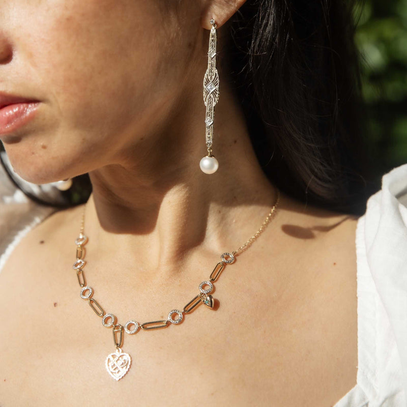 Talulah Re-invented 1900s Diamond & Pearl Earrings 14ct & Platinum Earrings Imperial Jewellery 