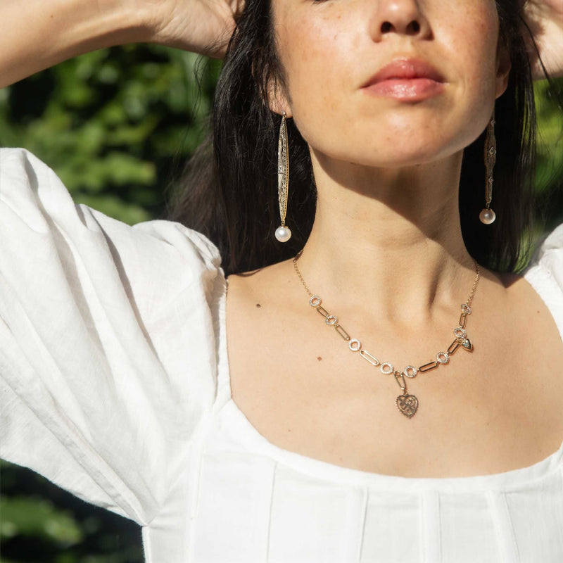 Talulah Re-invented 1900s Diamond & Pearl Earrings 14ct & Platinum Earrings Imperial Jewellery 