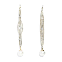 Talulah Re-invented 1900s Diamond & Pearl Earrings 14ct & Platinum